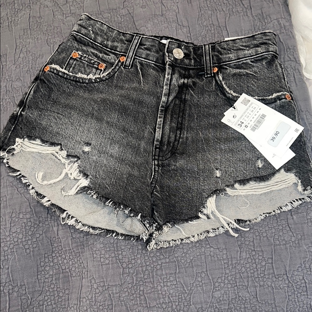 Distressed Black Denim Shorts